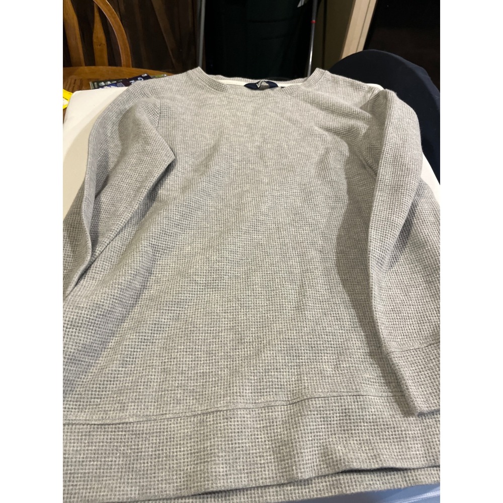 Lands End Womens Gray Waffle Knit Long Sleeve Crew Neck‎ Top XS